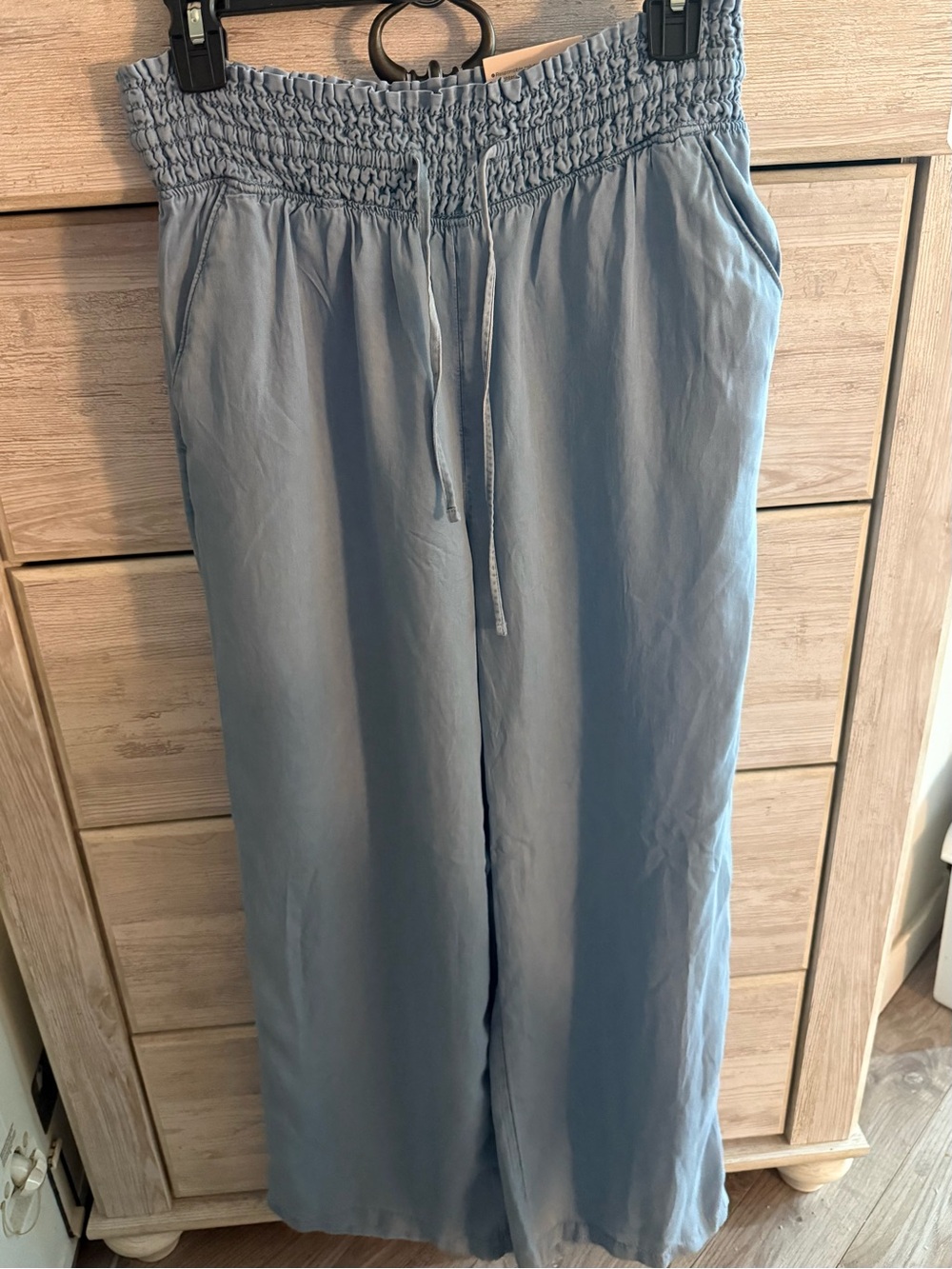 SO Women's Light Blue Wide Leg Smocked Waist Pants size M